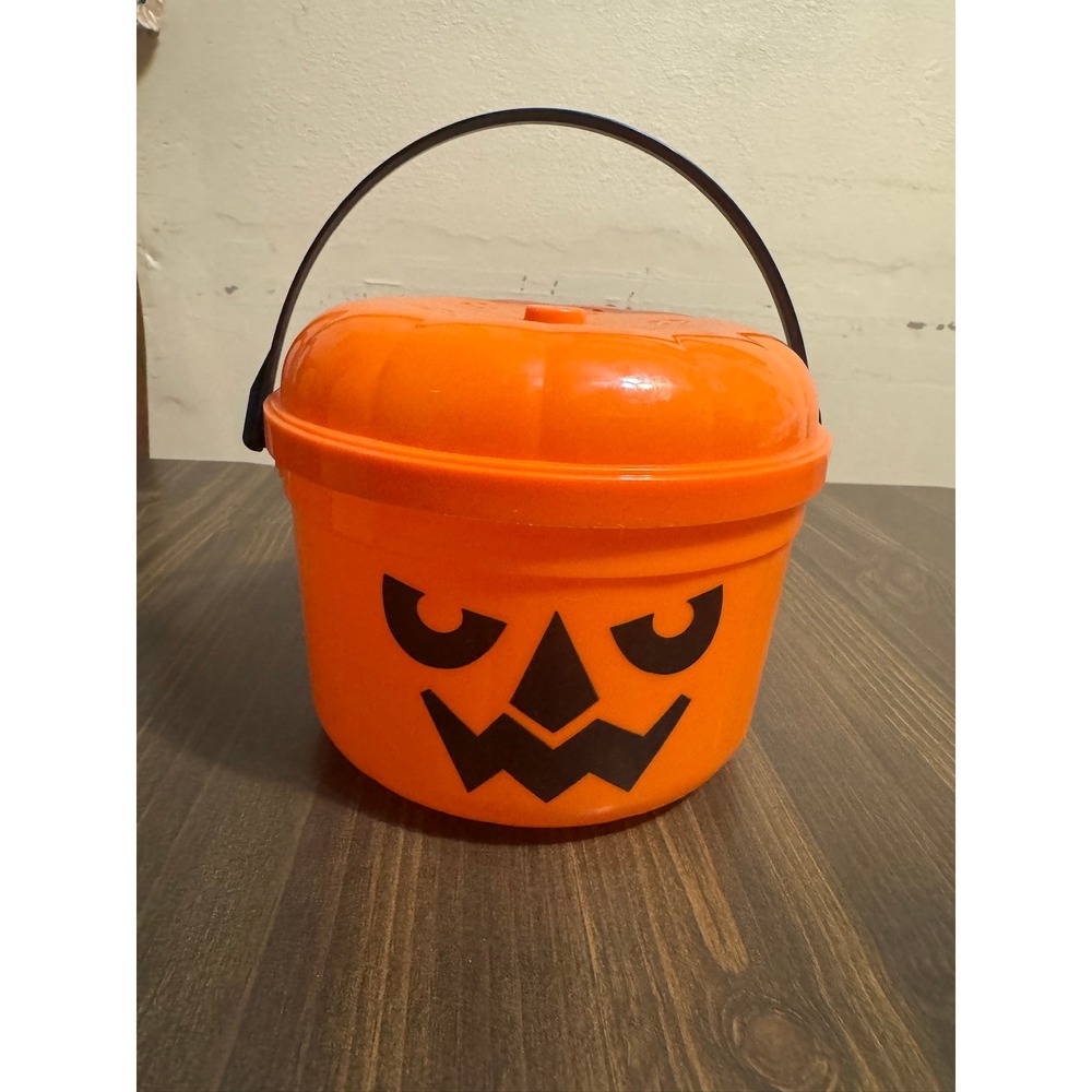 Vintage McDonalds Happy Mean Halloween Pumpkin Bucket Trick or treat pail Orange